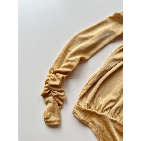 INTIMATELY FREE PEOPLE Kaya Gold Metallic Knit Jersey Keyhole Bodysuit, Size S - Picture 7 of 15
